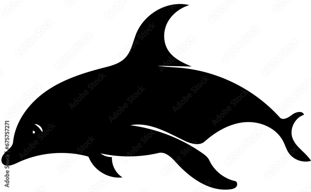 Naklejka premium dolphin silhouette isolated on white background | black and white illustration of a dolphin