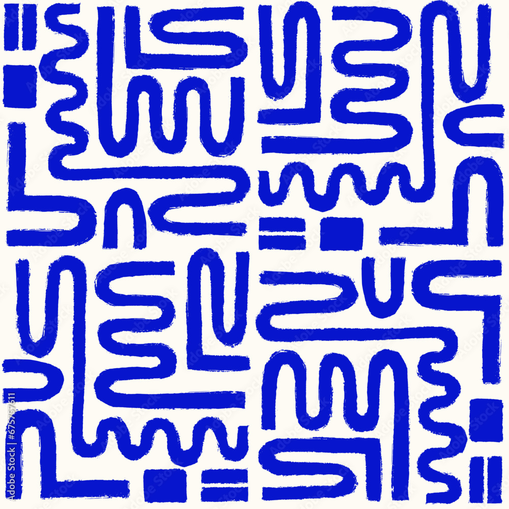Obraz na plátně Naive Blue playful squiggle seamless pattern