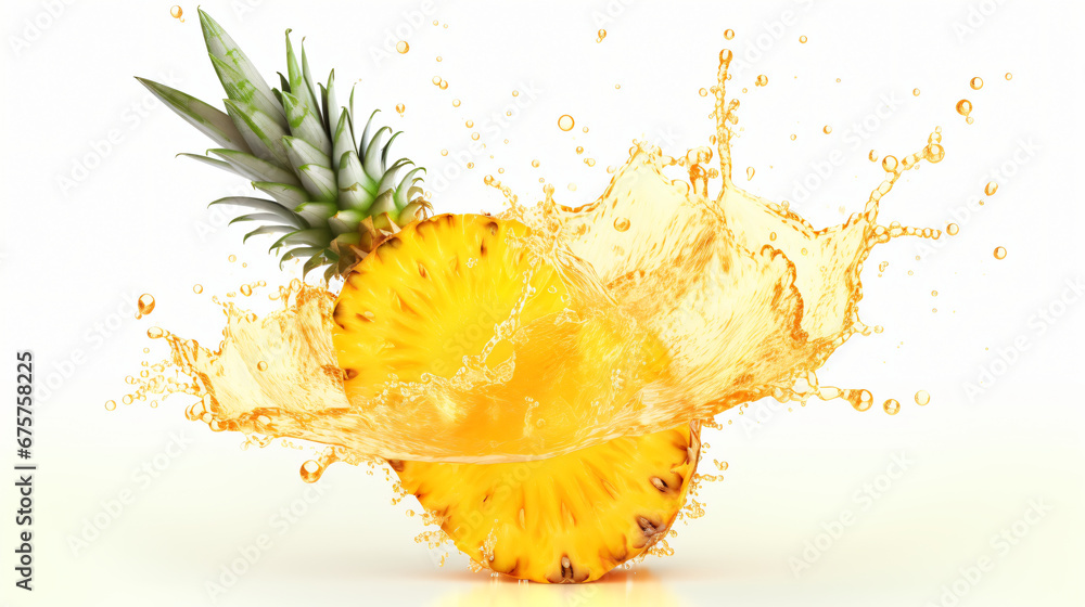 Fresh juicy tropical fruit pineapple and smoothie. isolated on white background - obrazy, fototapety, plakaty 