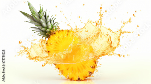 Fresh juicy tropical fruit pineapple and smoothie. isolated on white background © Rimsha
