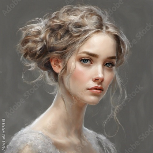 romantic hairstyle painting, impressionism, contemporary art, detailed, high resolution