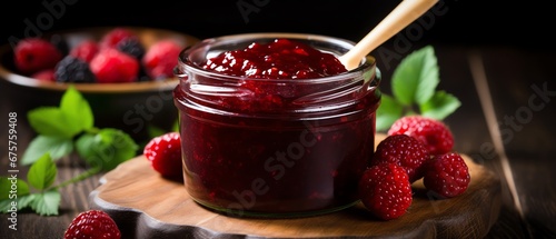 a jar of raspberry jam photo