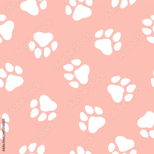 Pink seamless pattern with white paws