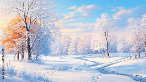 Beautiful winter landscape with in the park. natural background.