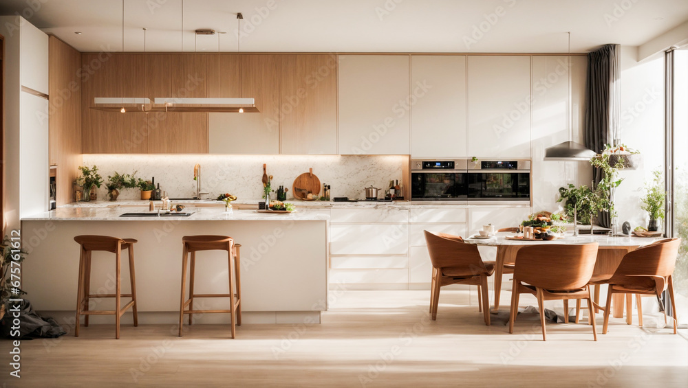 Modern kitchen with living room