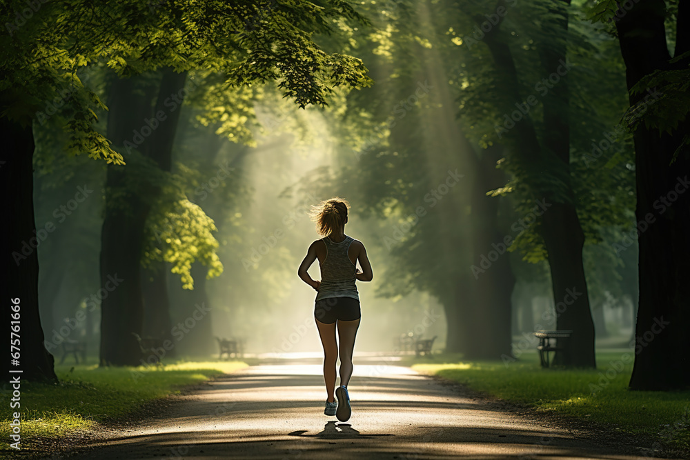 A woman doing jogging in a park A woman doing jogging in a park