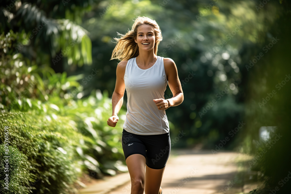 A woman doing jogging in a park A woman doing jogging in a park