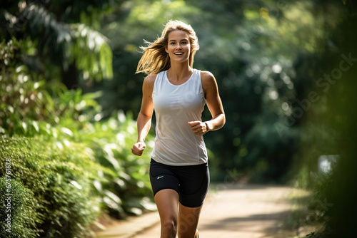 A woman doing jogging in a park