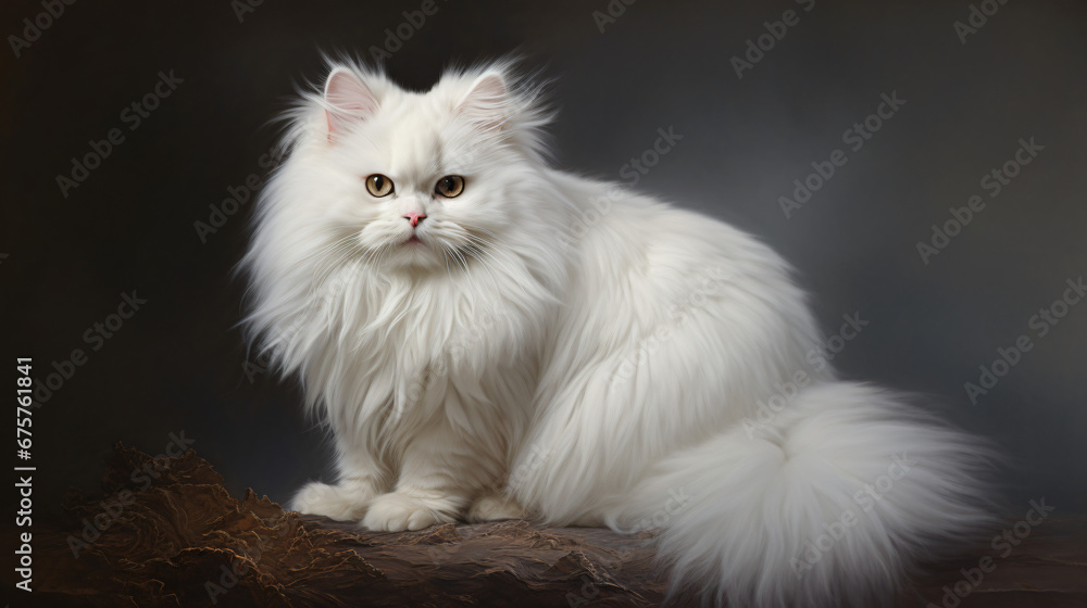 
Full length portrait of a fluffy white cat.