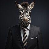 Elegant Business-Ready Anthropomorphic Zebra in Striped Business Suit and Tie