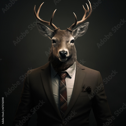 Stylishly Dressed Business Deer: Animal Character Portrait