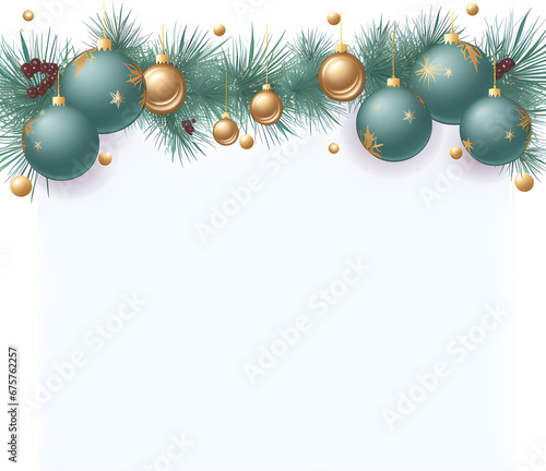 Christmas frame, decorations on white background. Flat lay. Top view with copy space. Winter holiday background