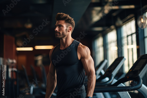 Man exercising in the gym for self care