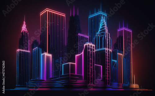 Futuristic Chicago Cityscape  Neon Lights