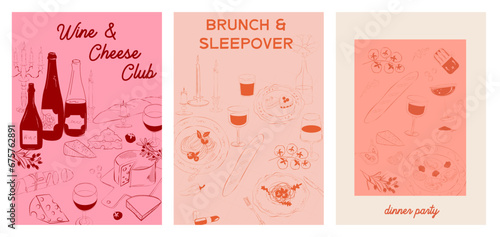Collection of Retro posters. Friday evening dinner posters.  Food Poster template. Interior posters set. Inspiration posters. Editable vector illustration.
