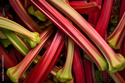 Raw rhubarb vegetable stalks
