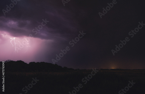 Sunset with storm and lightning