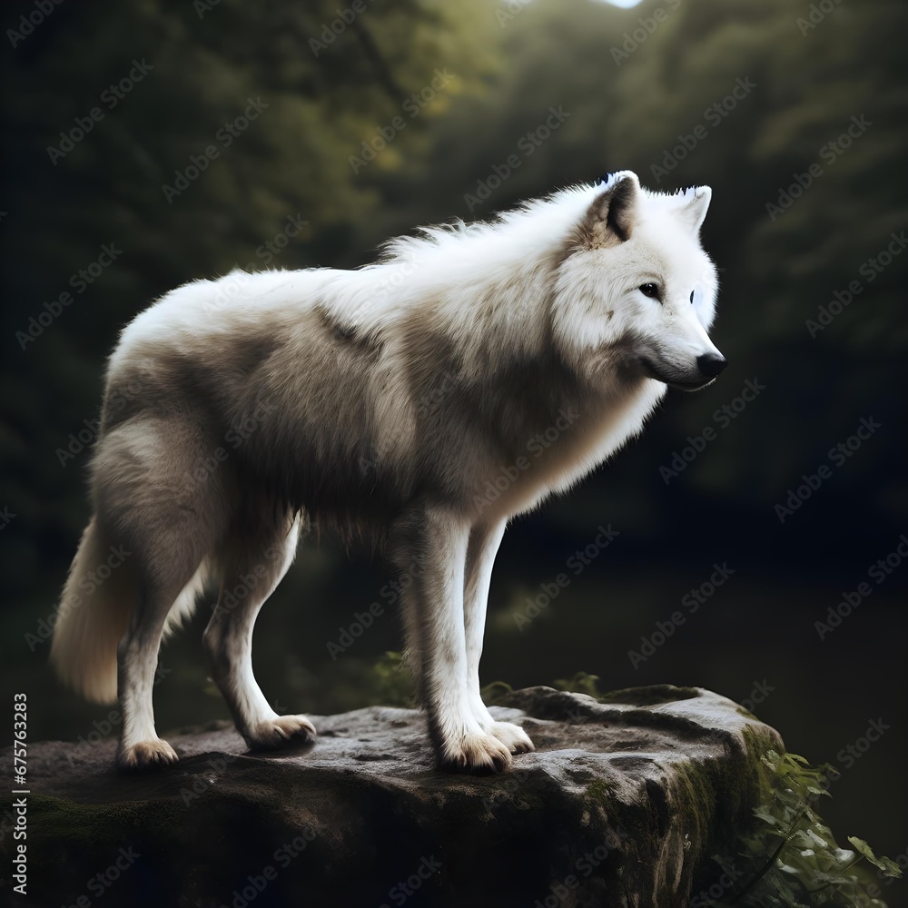 Obraz premium White Wolf Stands Guarding Its Territory