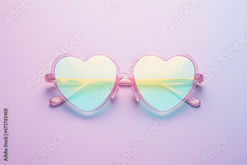 Heart shaped sunglasses on pastel pink colored background
