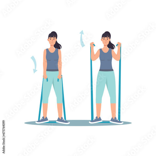 Concept Women's workout in the flat cartoon design. This flat design concept illustration showcases a woman passionately participating in a variety of sports. Vector illustration.