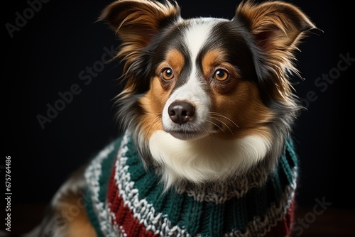 Little cute dog in knitted winter clothes © nataliya_ua