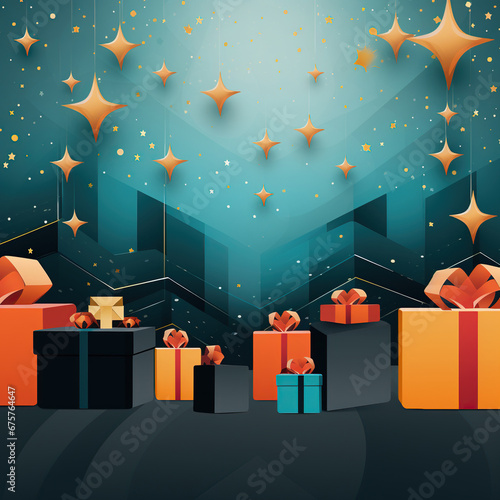 Christmas and New Year background with gift boxes. Vector Illustration.  © kmmind