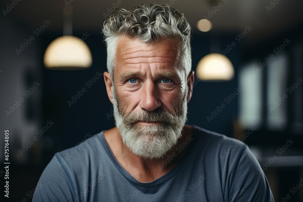 Portrait of a senior man with grey hair and beard looking at camera. Portrait of a senior man with grey hair and beard looking at camera.
