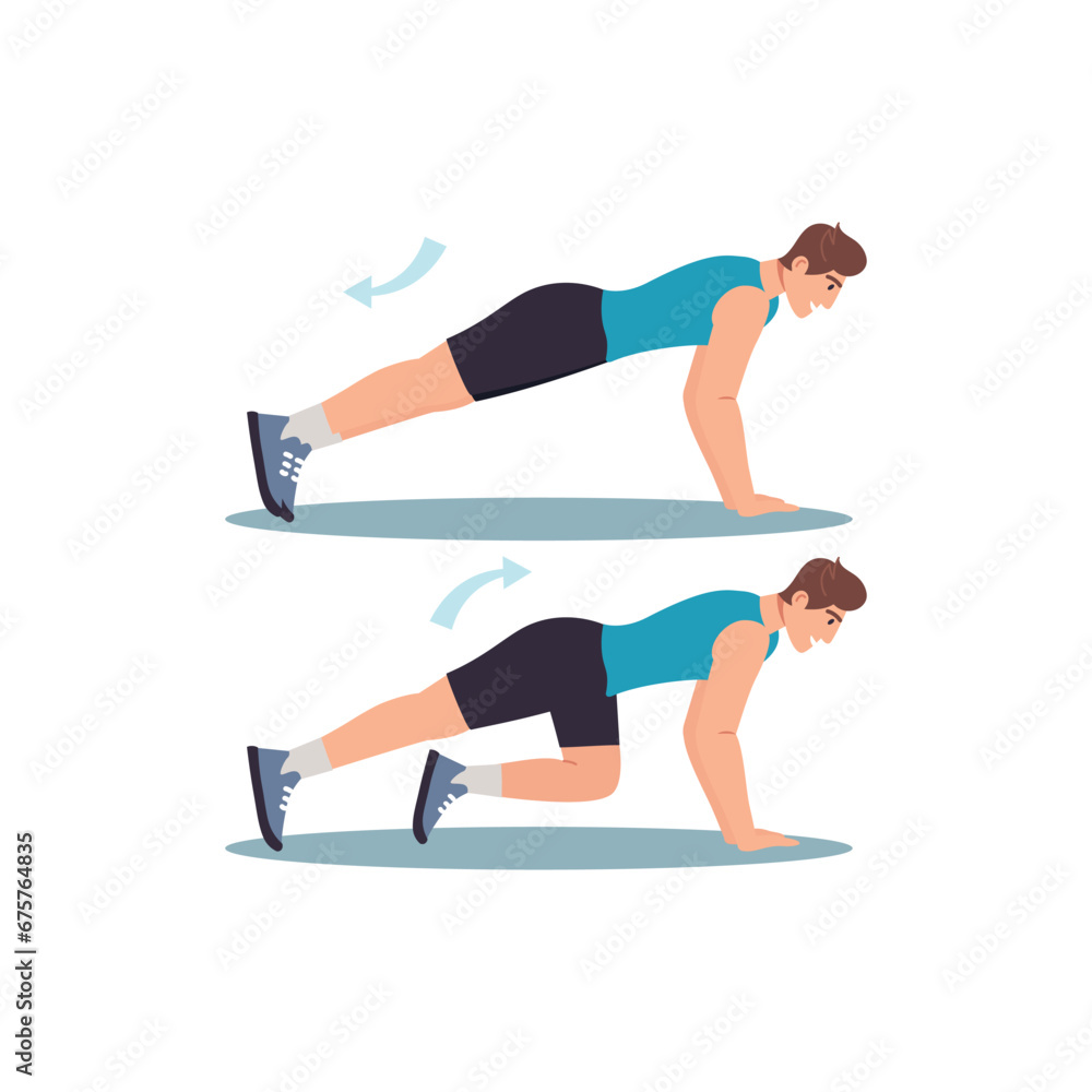 Concept Men's workout in the flat cartoon design. The image shows instructions for performing an exercise to pump up the press. Vector illustration. Concept Men's workout in the flat cartoon design. The image shows instructions for performing an exercise to pump up the press. Vector illustration.