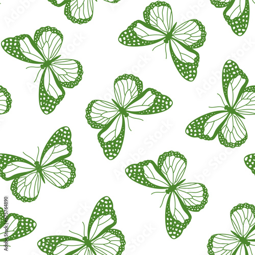 Seamless pattern with green butterfly