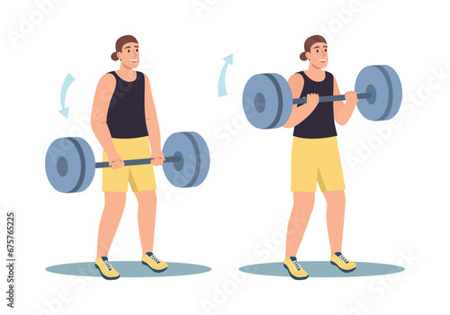 Concept Men's workout in the flat cartoon design. An empowering illustration, highlighting men's dedication to sports and fitness, beautifully rendered in flat design. Vector illustration.