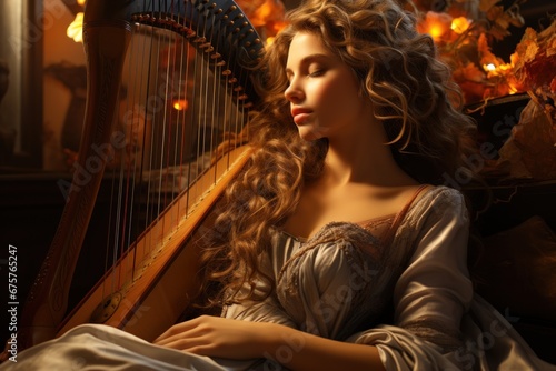  girl playing musical harp