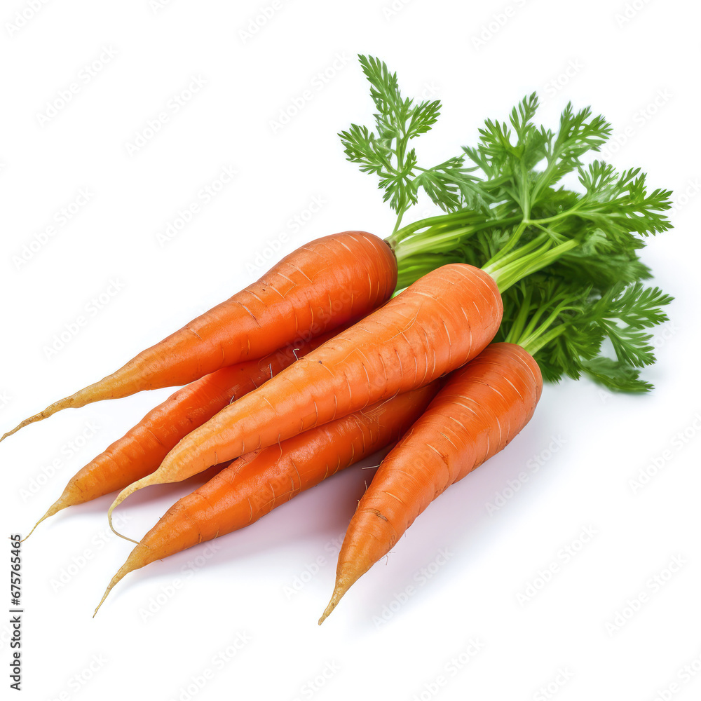 Fresh carrots. A bunch of vegetables isolated on white. With haulm Fresh carrots. A bunch of vegetables isolated on white. With haulm