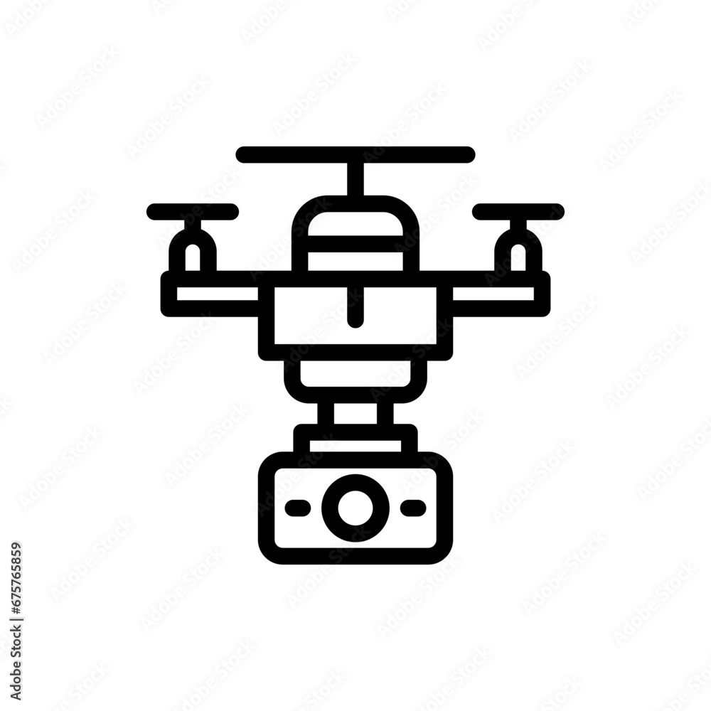 Drone engineering icon with black outline style. drone, aerial, innovation, technology, flight, aircraft, camera. Vector Illustration Drone engineering icon with black outline style. drone, aerial, innovation, technology, flight, aircraft, camera. Vector Illustration