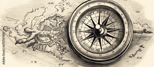 vintage old Compass illustration, spiritual guidance tarot reader photo