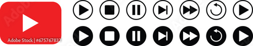 Media player icon set. Play pause stop and forward icon collection vector illustration.