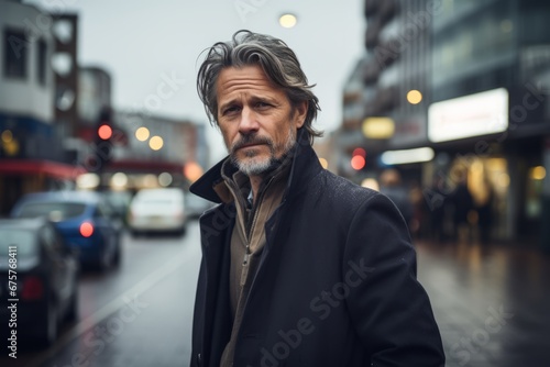 Portrait of a middle-aged man in the city street.