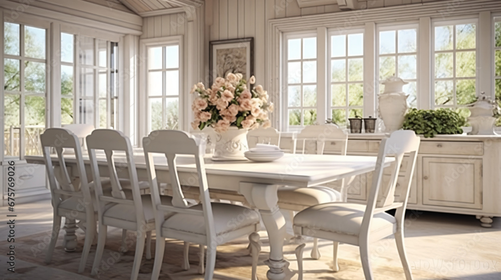 Interior design: White dining room decor