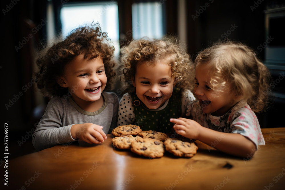 Three girls eating cookies