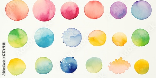 A Vibrant Array of Colorful Circles on a Clean White Canvas. A bunch of different coloured circles on a white background, Watercolour Painting