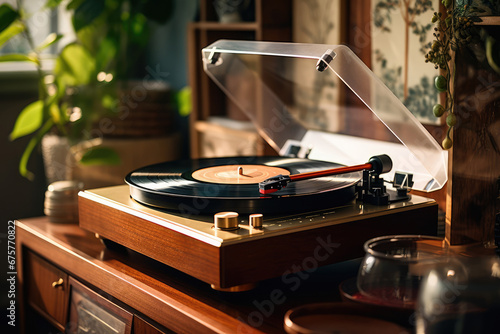 Vintage Analog Audio - Audiophiles appreciating vintage vinyl records and high-fidelity analog sound systems- AI Generated photo