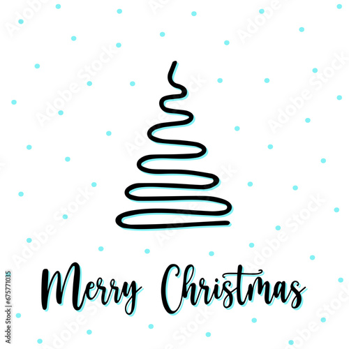 Merry Christmas and Happy Holidays postcard with New Year tree, snowflakes on white backgrounds design. Modern universal artistic template. Doodle, hand drawn Spruce, fir tree, invitation for holidays