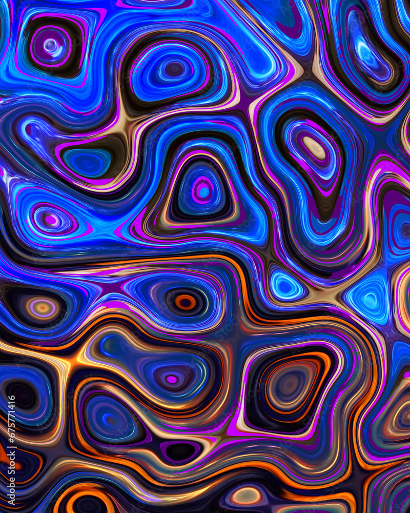 Abstract liquid space pattern art with circles and waves