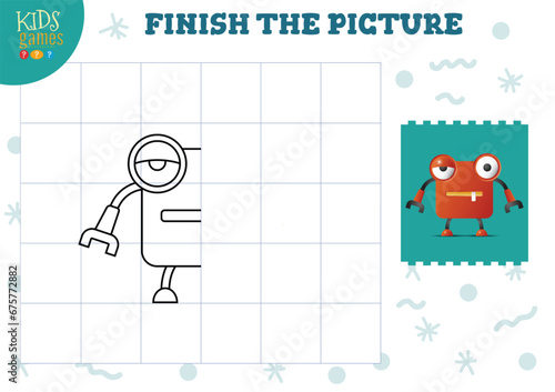 Copy picture vector illustration. Complete and coloring game for preschool and school kids