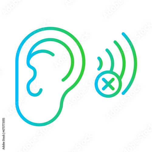 Hearing impaired disability icon with blue and green gradient outline style. ear, deaf, deafness, hear, aid, health, impairment. Vector Illustration