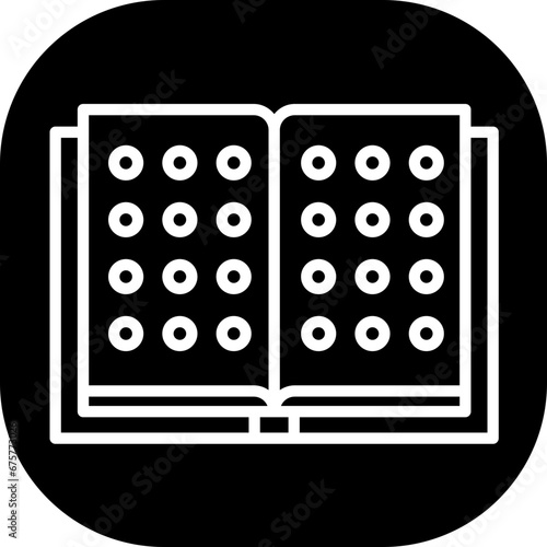 Braile text disability icon with black filled line outline style. education, text, touch, read, language, braille, blindness. Vector Illustration