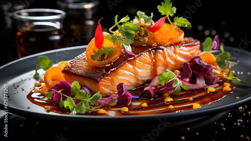 Un plato bien presentado, con colores vivos y texturas atractivas. Asegúrate de que la iluminación resalte los detalles. photo