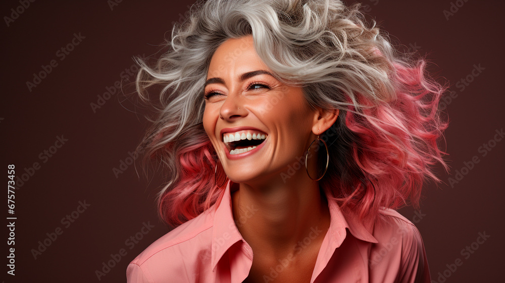 Hermosa hermosa 50s mediados de la edad hermosa anciana modelo de mujer con el pelo gris riendo y sonriendo. Madura anciana cerca retrato. Cara sana cuidado de la piel belleza, cuidado de la piel cosm Hermosa hermosa 50s mediados de la edad hermosa anciana modelo de mujer con el pelo gris riendo y sonriendo. Madura anciana cerca retrato. Cara sana cuidado de la piel belleza, cuidado de la piel cosm