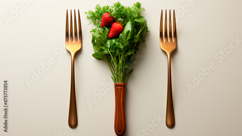 Comida en tenedor. Tenedor con comida sobre fondo blanco.