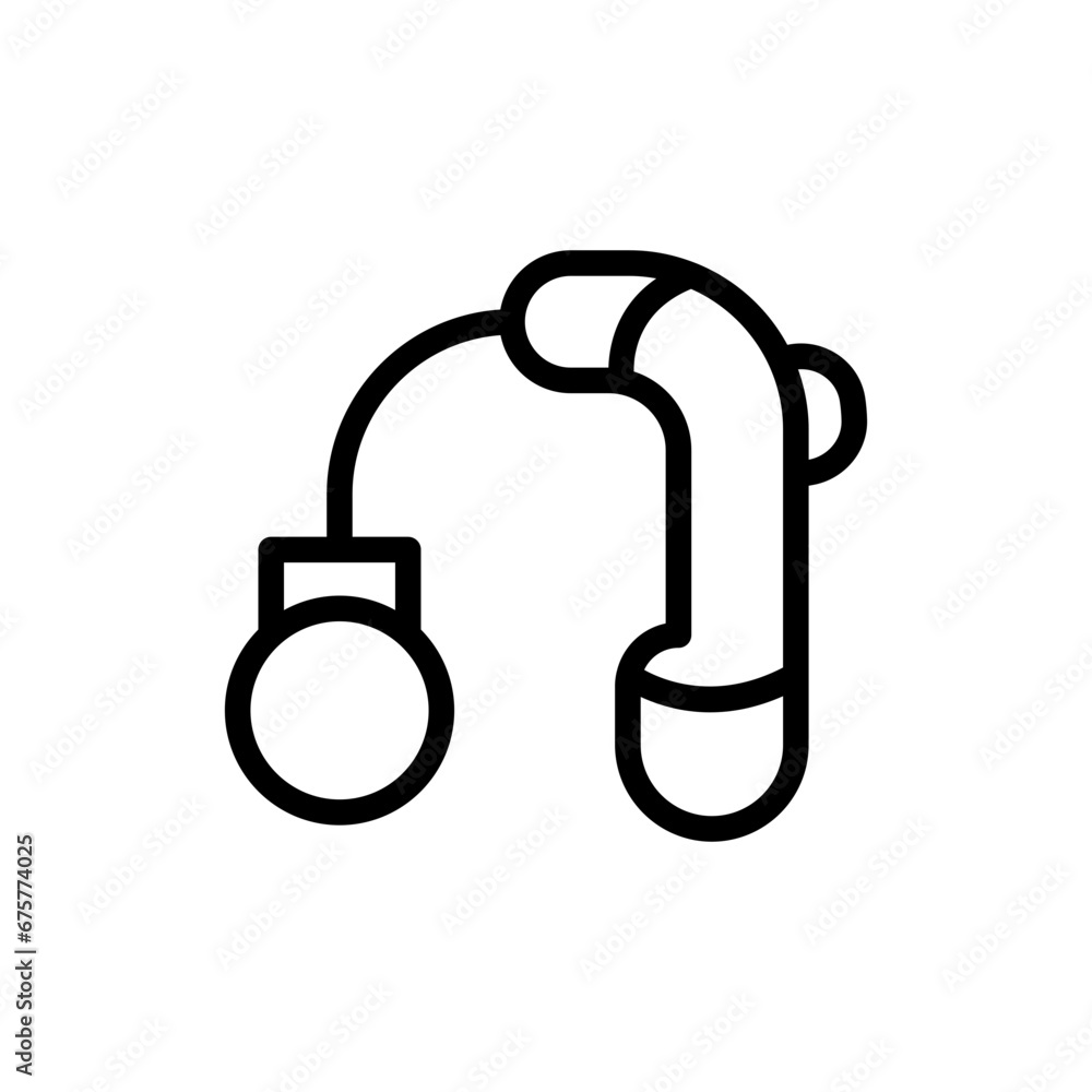 Hearing aid disability icon with black outline style. hearing, deafness, hearing aid, health, ear, hear, deaf. Vector Illustration Hearing aid disability icon with black outline style. hearing, deafness, hearing aid, health, ear, hear, deaf. Vector Illustration