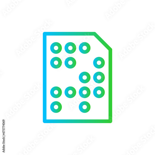 Braile text disability icon with blue and green gradient outline style. education, text, touch, read, language, braille, blindness. Vector Illustration